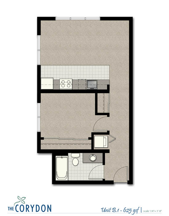 Floor Plan  One Bedroom B1 FloorPlan at The Corydon, Seattle
