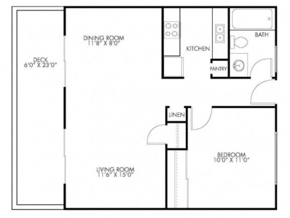 1 Bedroom 1 Bath Floor Plan 1 Bedroom 1 Bath Floor Plan at Monterey Townhouse, Monterey