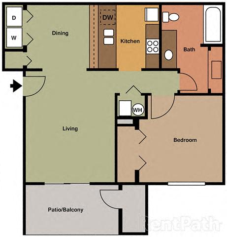 Spacious 1 Bedroom, 1 Bath Floor Plan Spacious 1 Bedroom, 1 Bath Floor Plan at Creekside Square Apartments, Indianapolis, Indiana
