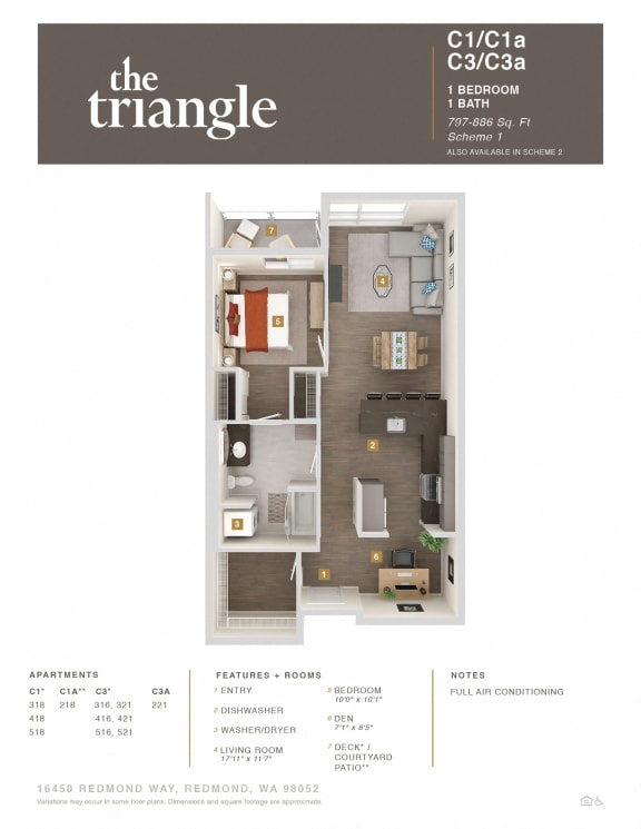 Triangle Redmond WA C3 1 Bedroom 886 SQ FT