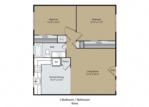2 bed 2 bath Kona Floor Plan at Reef Apartments, California, 93704