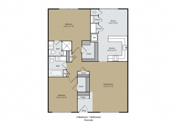 2 bedroom 1 bathroom Granada Floor Plan 2 bedroom 1 bathroom Granada Floor Plan at Scottsmen Apartments, Clovis