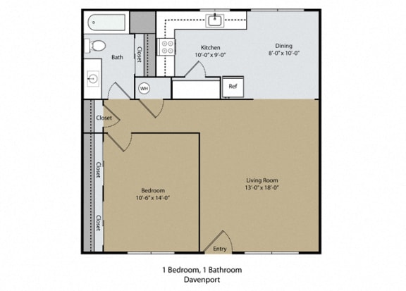 1 bedroom and 1 bathroom davenport_new Floor Plan A at Scottsmen Too Apartments, Clovis, California