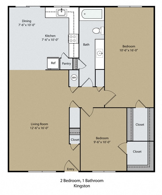 2 bedroom 1 bath room Kingston Floor Plan at Scottsmen Too Apartments, California, 93612