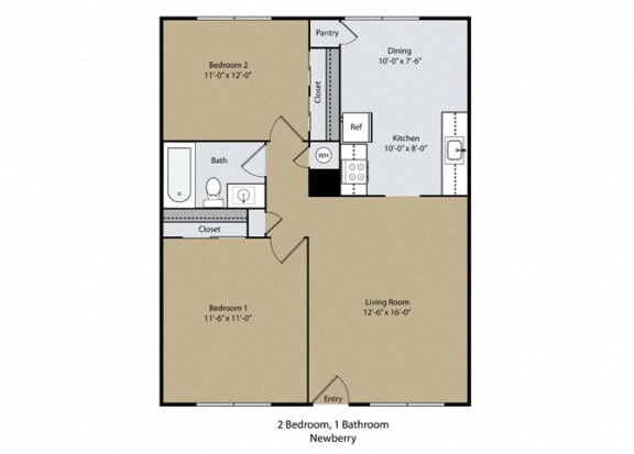 2 bedroom 1 bath room Newberry Floor Plan 2 bedroom 1 bath room Newberry Floor Plan at Scottsmen Too Apartments, Clovis