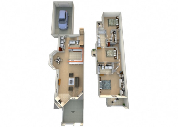 Floor Plan  3 bedroom 2 bathroom A Trevo Floor Plan at Villa Faria Apartments, Fresno, 93720