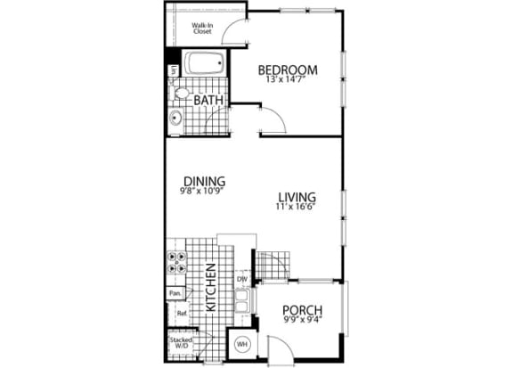 Cedar &#x2013; 1 Bedroom 1 Bath Floor Plan Layout &#x2013; 753 Square Feet