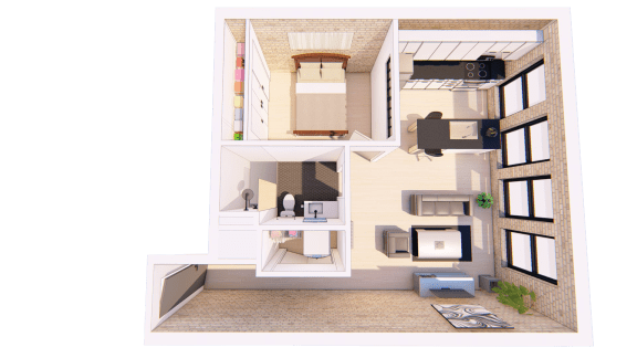 1 Bedroom B 1 Bathroom Floor plan 1 Bedroom B 1 Bathroom Floor plan at Bostad Apartments, Fargo, North Dakota