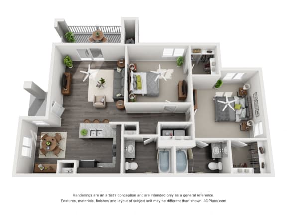 2 Bedroom 3D Floorplan