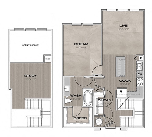 A3 Floorplan 1 Bedroom 1 Bath 1030 Total Sq Ft at The Edison Apartments, Fort Myers, FL 33905