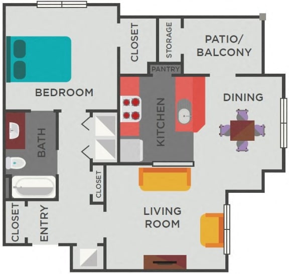 1 bed 1bath A2 Floor Plan  at The Berkeley Apartments, Georgia, 30096