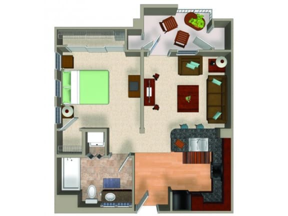 1 Bed - 1 Bath Studio Floor Plan at Carillon Apartment Homes, Woodland Hills, California