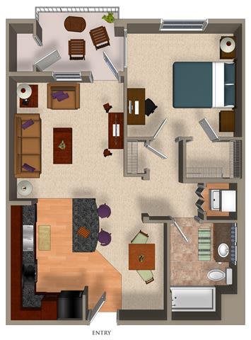 1 Bed - 1 Bath A4 Floor Plan at Carillon Apartment Homes, California, 91367