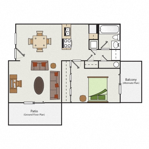 1x1 Floor Plan Vacaville Apartments for Rent-Creekside Gardens Apartments Living Room