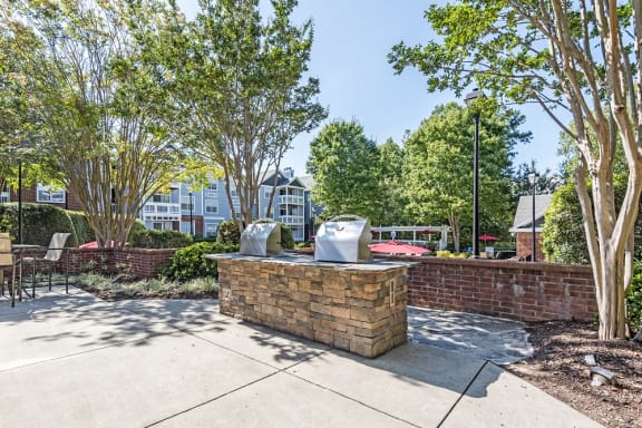 Grilling Area with Propane Grills at The Village Apartments, Raleigh, NC, 27615
