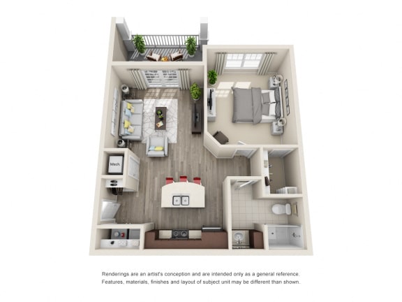 A1 Unit 1BR Floor Plan A1 Unit 1BR Floor Plan for Vintage Blackman Apartments in Murfeesboro, Tennessee