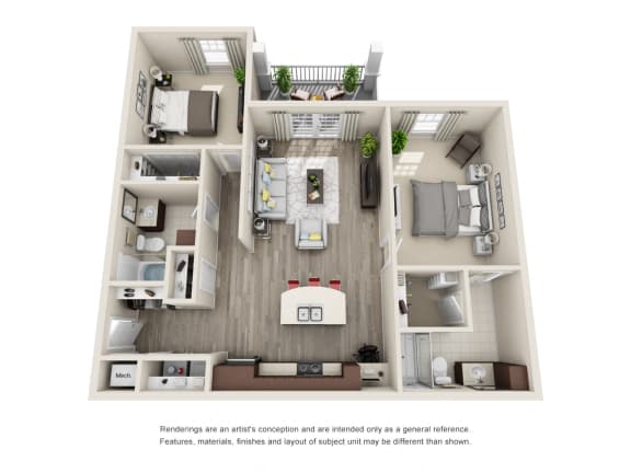 B1 Unit 2BR Floor Plan B1 Unit 2BR Floor Plan for Vintage Blackman Apartments in Murfeesboro, Tennessee