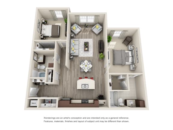 B2 Unit 2BR Floor Plan B2 Unit 2BR Floor Plan for Vintage Blackman Apartments in Murfeesboro, Tennessee