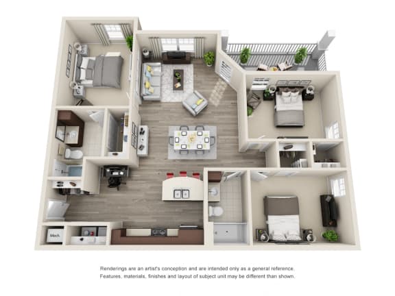C1 Unit 3BR Floor Plan C1 Unit 3BR Floor Plan for Vintage Blackman Apartments in Murfeesboro, Tennessee