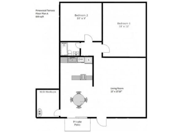 Floor Plan  2 bed / 1 bath