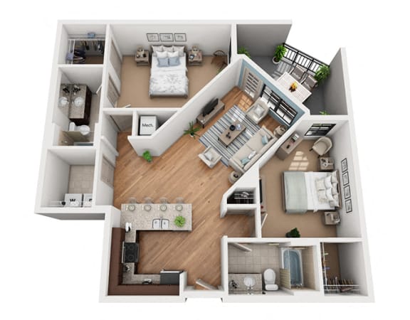 Floor Plan  B5 2 Bedroom 2 Bathroom 3D  Floor Plan at Azul Baldwin Park, Orlando, 32814