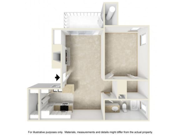 Floor Plan  1 Bedroom 1 Bathroom 3D Floor Plan