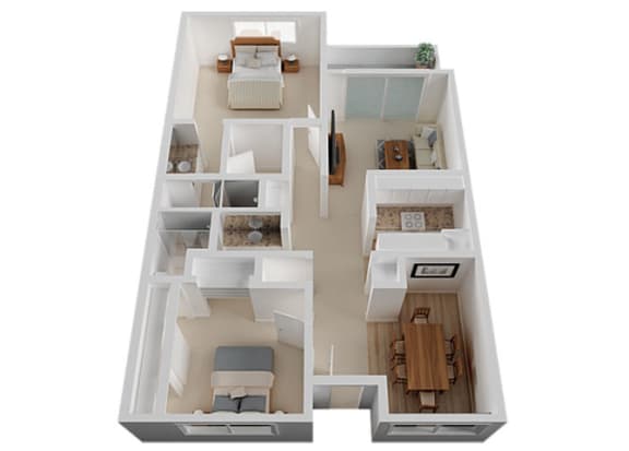Two Bed Two Bath Floor Plan at The Glens, San Jose