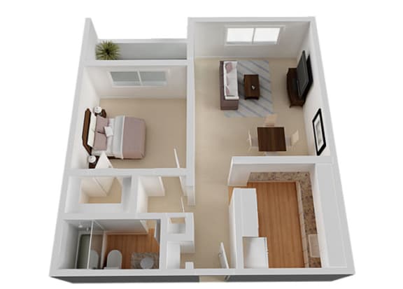 One Bed One Bath Floor Plan at The Monterey , California