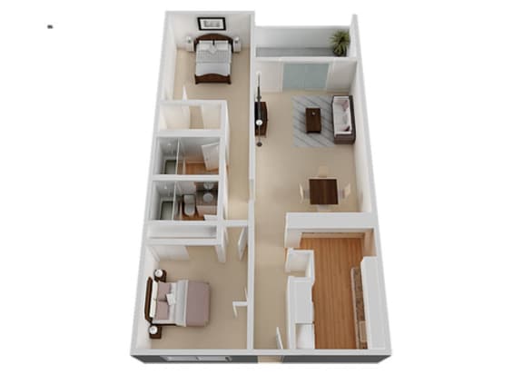 Two Bed Two Bath Floor Plan at The Monterey , San Jose, CA, 95117