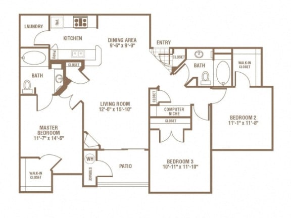 3 Bed 2 Bath Floor Plan 3 Bed 2 Bath Floor Plan at The Preserve at Greenway Park, Casper, WY