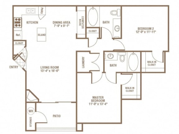 2 bedroom 2 bath Floor Plan 2 bedroom 2 bath Floor Plan at The Preserve at Greenway Park, Casper, WY, 82609