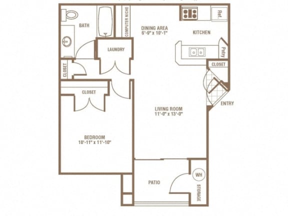 1 Bed 1 Bath Floor Plan 1 Bed 1 Bath Floor Plan at The Preserve at Greenway Park, Casper, WY, 82609