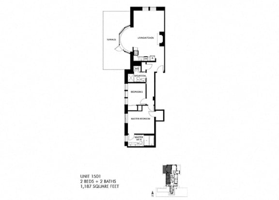 The Penthouse 1187 SQFT Floor Plan at Park Heights by the Lake Apartments, Chicago, 60649