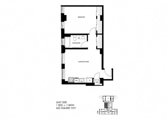 662 SQFT 1 Bed 1 Bath Floor Plan at Park Heights by the Lake Apartments, Chicago, Illinois