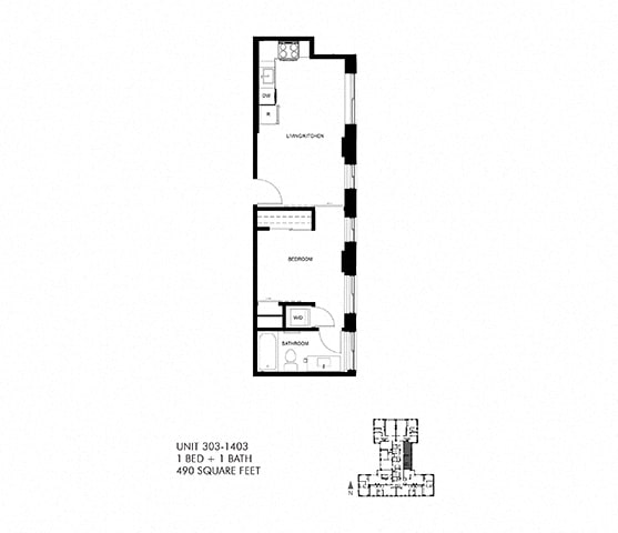490 SQFT 1 Bed 1 Bath Floor Plan at Park Heights by the Lake Apartments, Chicago, IL, 60649