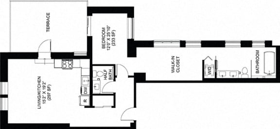 1 Bed 1.5 Bath Floor Plan at Park Heights by the Lake Apartments, Chicago, Illinois