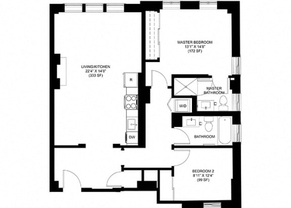 2 Bed 2 Bath Floor Plan at Park Heights by the Lake Apartments, Chicago, IL, 60649
