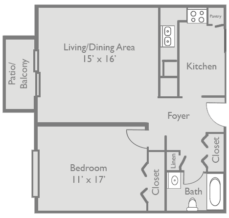 Floor Plan  1 Bed 1 Bath A1 Floor Plan at Axis at Westmont, Illinois, 60059