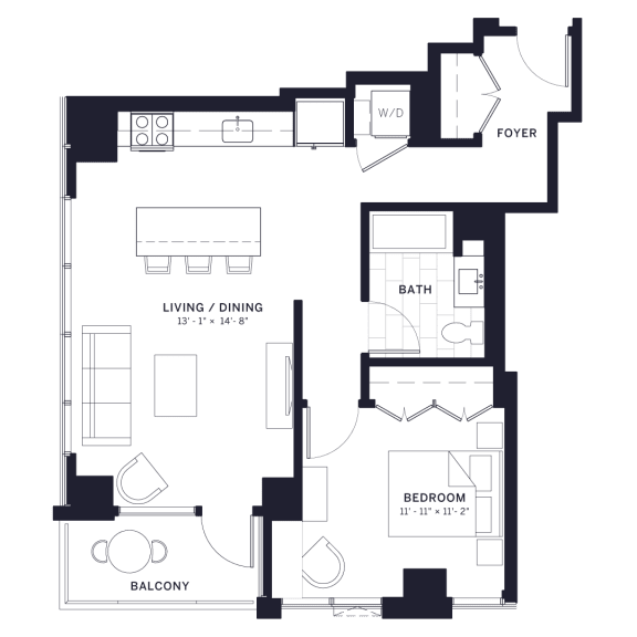 Lincoln Common Concord One Bedroom Floor Plan at The Apartments at Lincoln Common, Chicago, IL, 60614