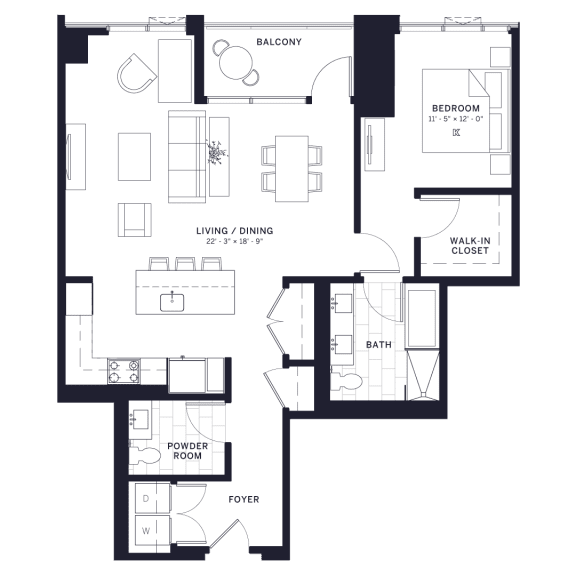 Lincoln Common Kenmore One Bedroom Floor Plan at The Apartments at Lincoln Common, Chicago, IL, 60614