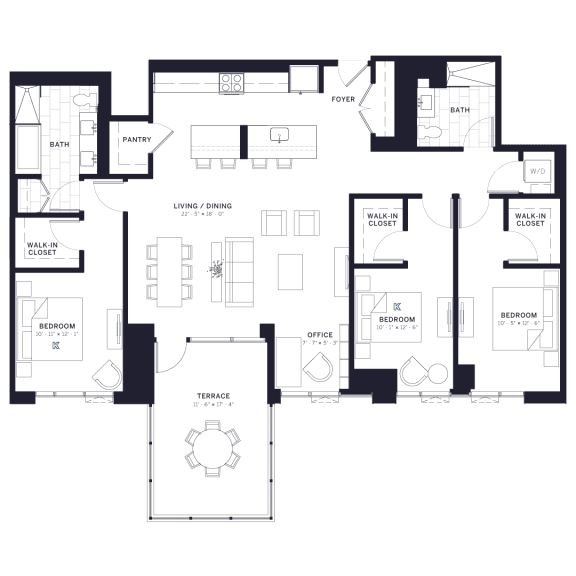Lincoln Common Schubert Three Bedroom Floor Plan at The Apartments at Lincoln Common, Chicago, Illinois