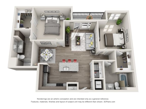 The Adair Floor Plan at Beckett Farms Apartments, PRG Real Estate Management, Fort Mill, SC