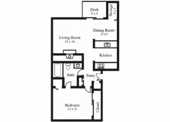  Floor Plan 1Bedroom, 1Bath - Contemporary