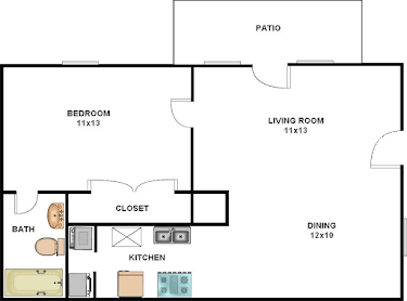 A2 One Bedroom 1 bath Floor Plan at Lory of Augusta Apartments, Augusta, 30909