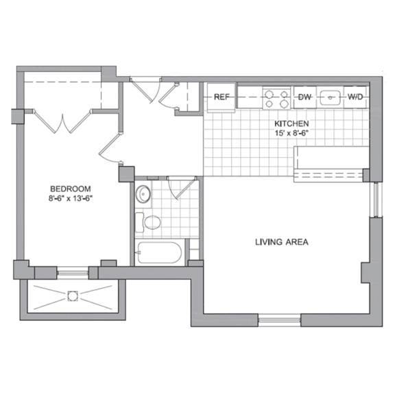 Floor Plan 1 Bedroom - B
