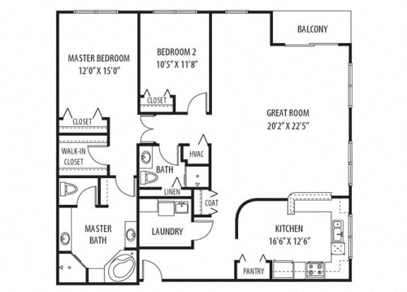 Floor Plan  2 Bed 2 Bath, 1,875 Sq.Ft. Floor Plan at Two Itasca Place, Illinois, 60143