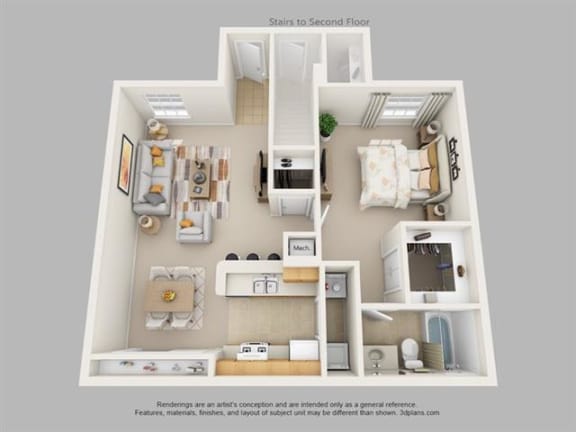 1Bedroom, 1Bath Floor Plan