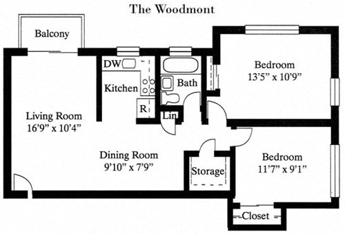 Floor Plan  2 Bed 1 Bath The Woodmont Floor Plan at Park Georgetown, Arlington, 22209