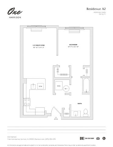 1 Bedroom 1 Bathroom Floor Plan at One Harrison, Harrison, New Jersey