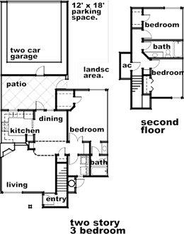 3 Bedrooms and 2 Bathrooms Floor Plans at Lotus Villas, Bakersfield, 93312
